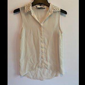 Zara Basic Sleeveless Blouse with Studded Neckline